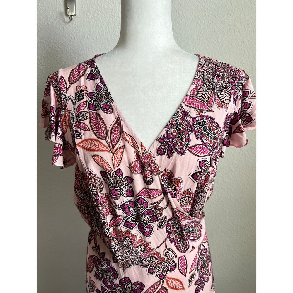 Proud Poppy Pink Floral Wrap Maxi Dress Womens 8 Ruffle Short Sleeve Lightweight - Picture 2 of 7